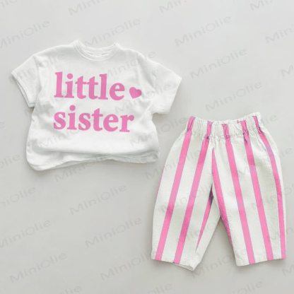 BIG/LITTLE SISTER Baby Love Pink Vertical Striped 2-piece Set - Little Sister - 2-3T - image 2