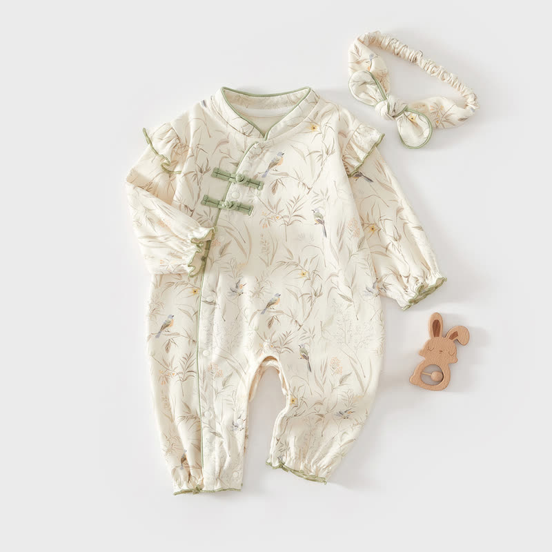 Baby Floral Romper (Without Heaband) - Green  (Without Heaband) - 12-18M - image 1