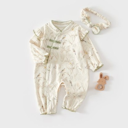 Baby Floral Romper (Without Heaband) - Green  (Without Heaband) - 12-18M - image 1