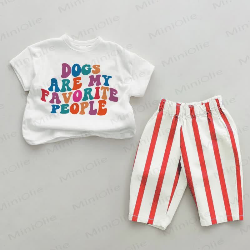 DOGS ARE MY FAVORITE PEOPLE Baby Red Vertical Striped 2-piece Set - White&Red - 2-3T - image 1
