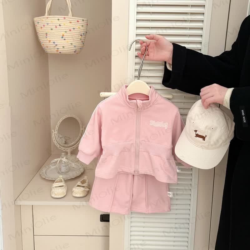 Baby Toddler Girl Solid Color 2-piece Pink Set - image 2