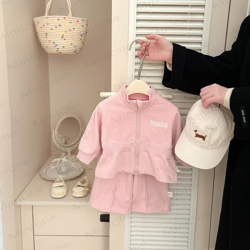 Baby Toddler Girl Solid Color 2-piece Pink Set - image 2