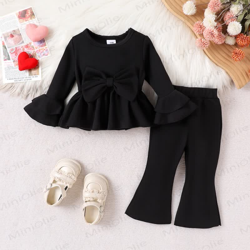 Baby Girl Bows Solid Color 2-piece Set - Black - 2-3Y - image 2