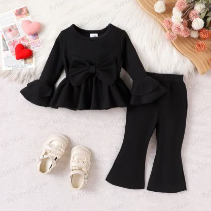 Baby Girl Bows Solid Color 2-piece Set - Black - 2-3Y - image 2
