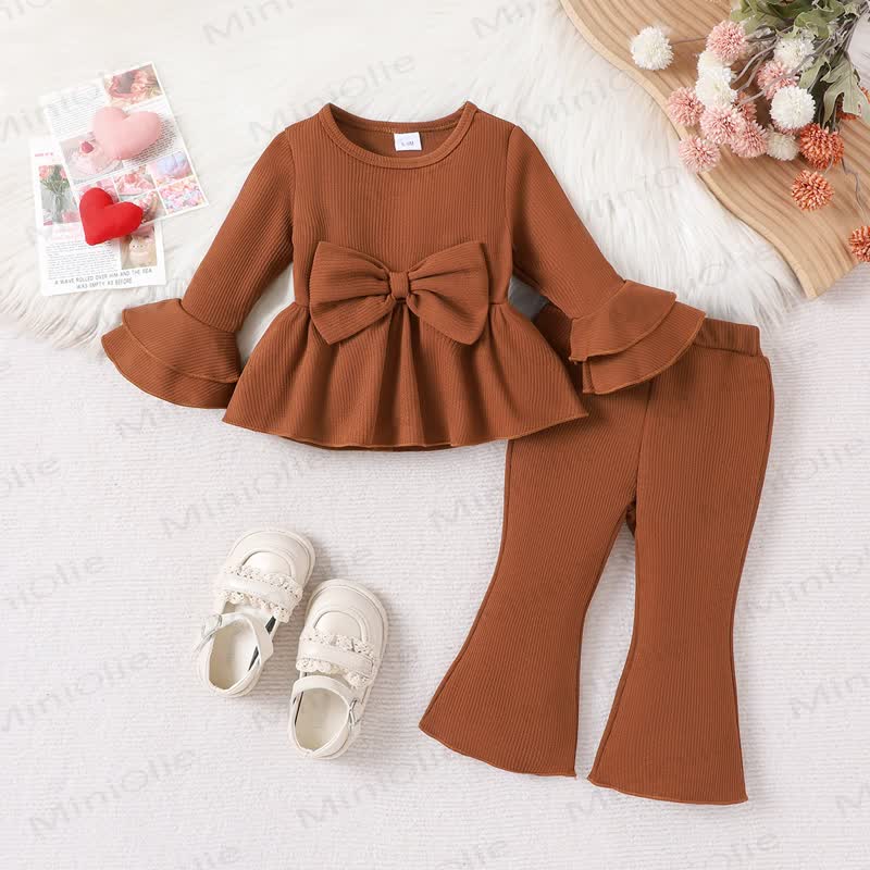 Baby Girl Bows Solid Color 2-piece Set - Bronze - 2-3Y - image 3