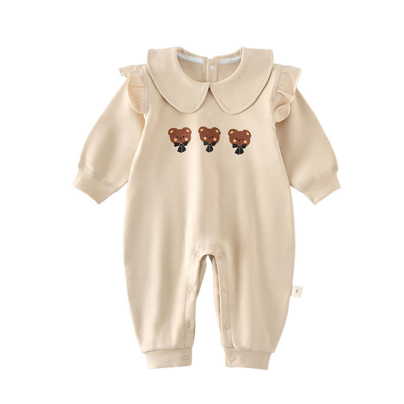 Baby Flutter Sleeves Bear Beige Romper - image 4