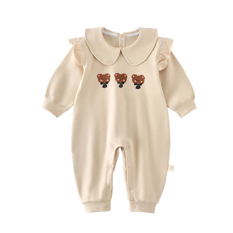 Baby Flutter Sleeves Bear Beige Romper - image 4