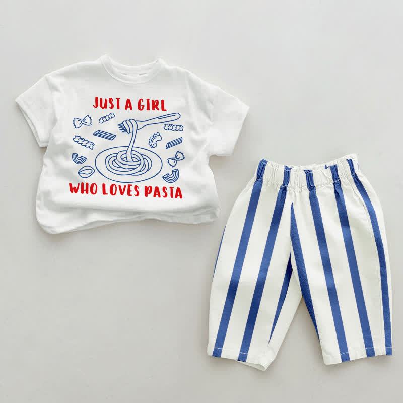 JUST A GIRL WHO LOVES PASTA Baby Blue Vertical Striped 2-piece Set - White&Blue - 2-3T - image 1