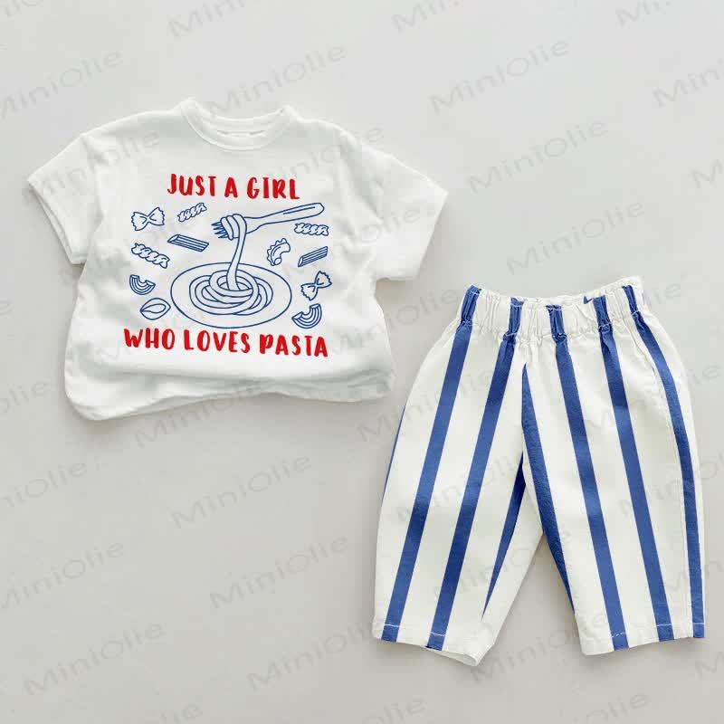 JUST A GIRL WHO LOVES PASTA Baby Blue Vertical Striped 2-piece Set - White&Blue - 2-3T - image 1