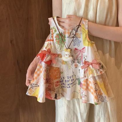 Toddler Girl Bows Sleeveless Dress - Beige Cat - 8Y - image 1