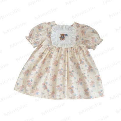 Toddler Girl Bows Love Bear Lace Dress - image 2