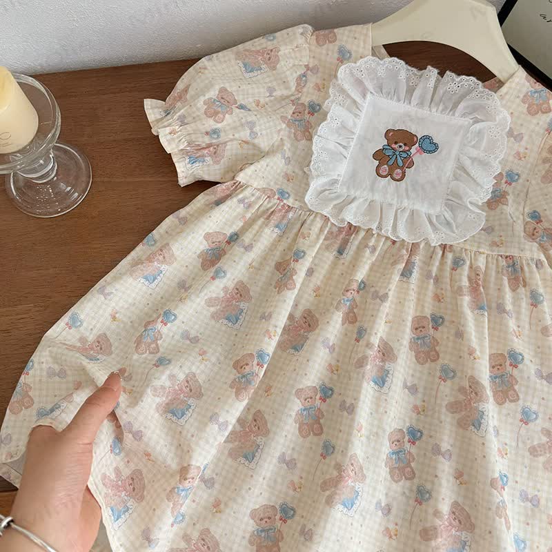 Toddler Girl Bows Love Bear Lace Dress - image 3