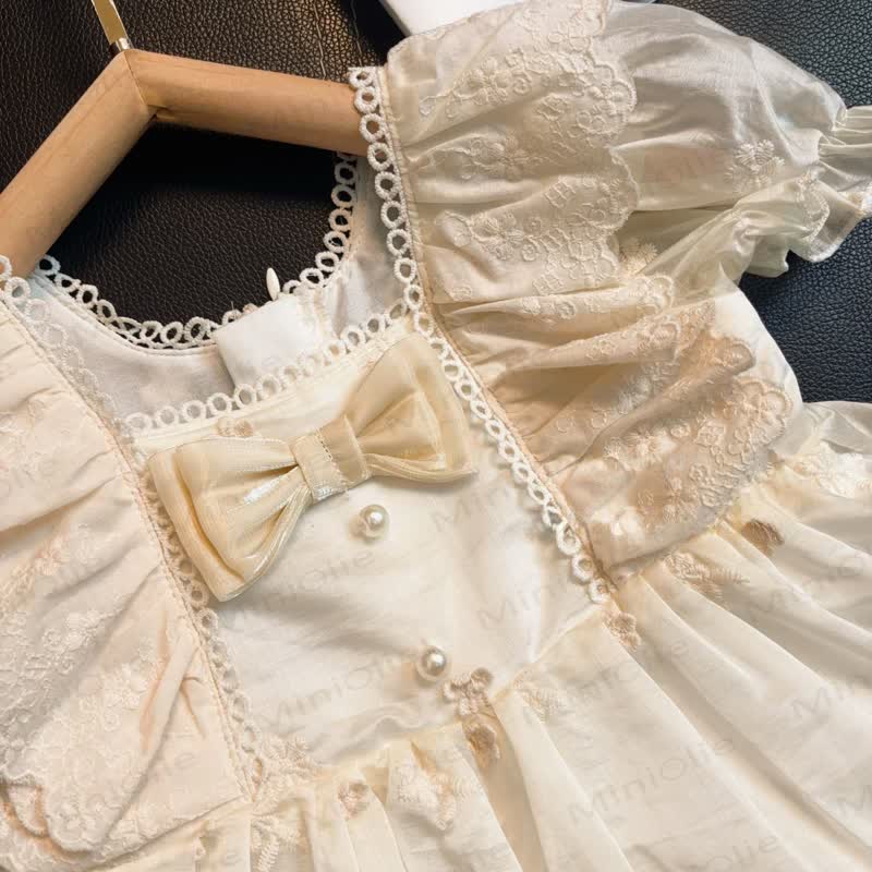 Toddler Girl Beige Flower Bow Mesh Tutu Dress - image 3