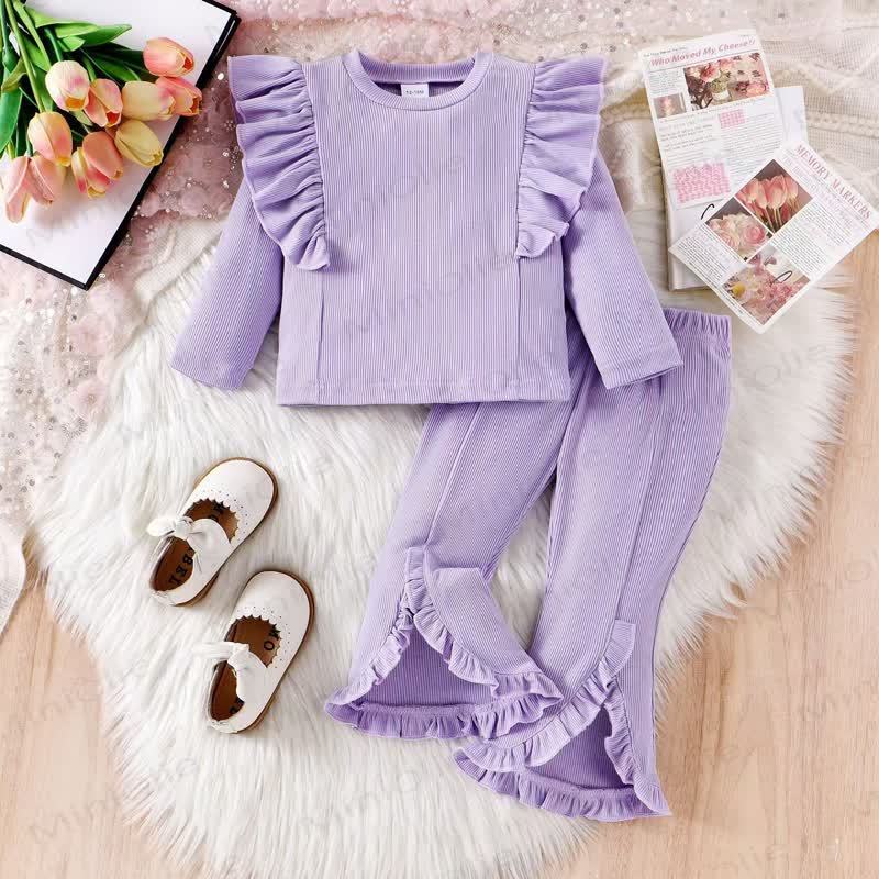 Baby Girl Knit Solid Color Rib 2-piece Set - Purple - 4-5Y - image 2