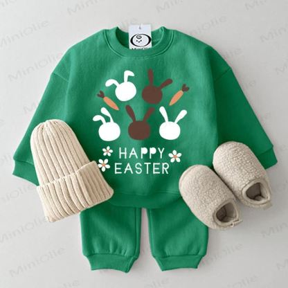 HAPPY EASTER Baby Bunny Flower Sweatshirt 2-piece Green Set - Green - 2-3T - image 1
