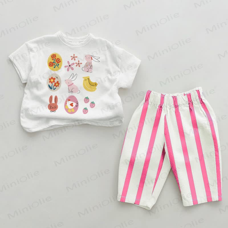 Baby Easter Pink Vertical Striped 2-piece Set - White&Pink - 2-3T - image 1