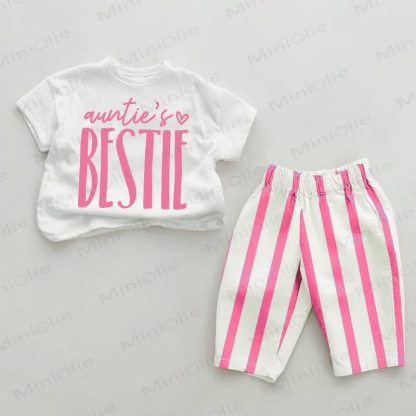AUNTIE'S BESTIE Baby Love Pink Vertical Striped 2-piece Set - White&Pink - 2-3T - image 1