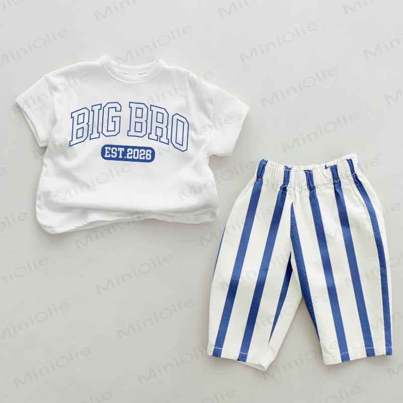 BIG BRO EST.2026 Baby Blue Vertical Striped 2-piece Set - White&Blue - 2-3T - image 1