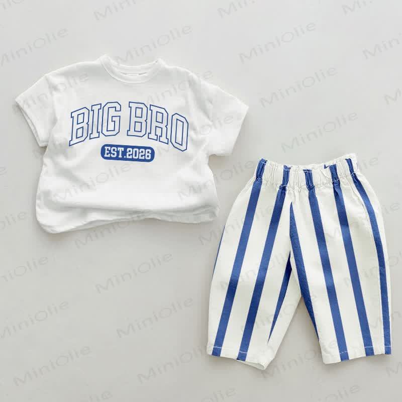 BIG BRO EST.2026 Baby Blue Vertical Striped 2-piece Set - White&Blue - 2-3T - image 1