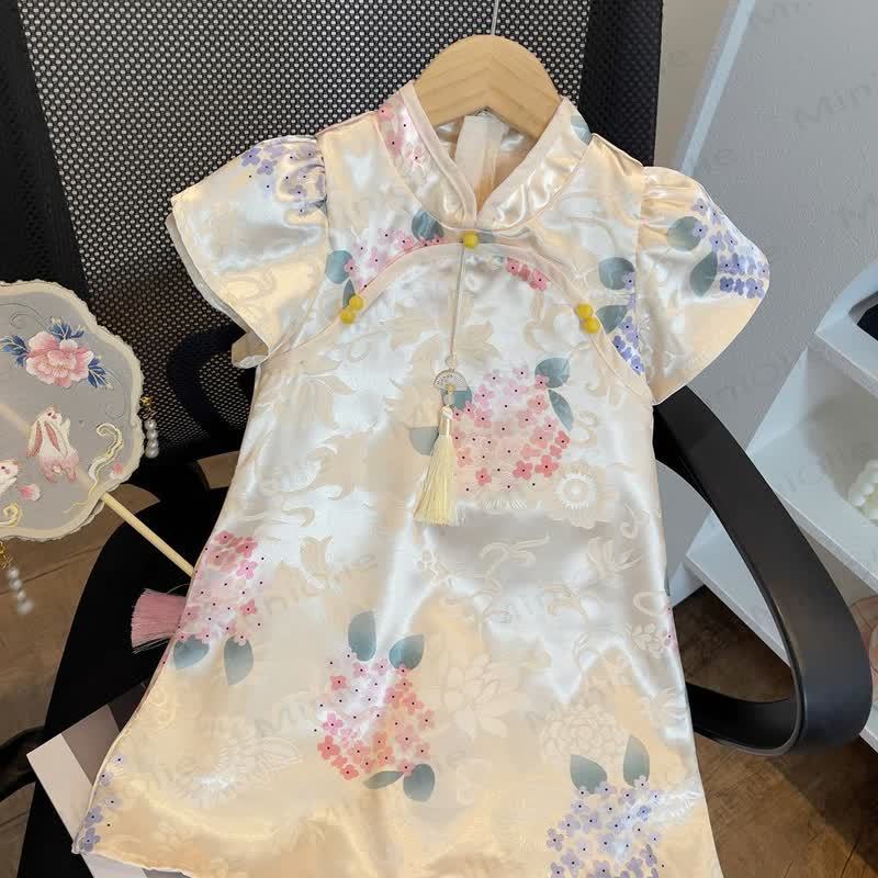 Toddler Girl Floral Beige Dress - image 2