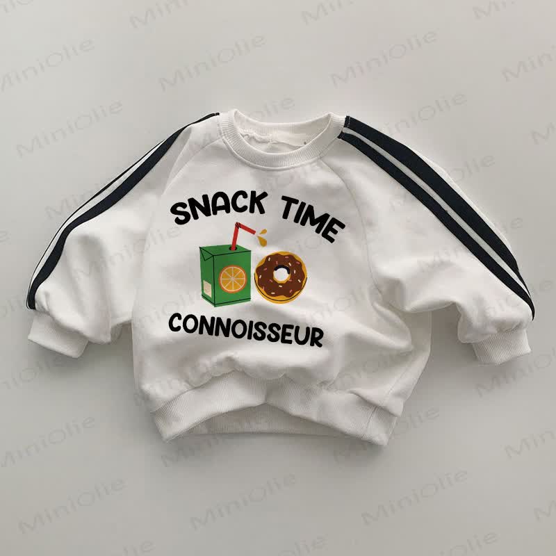 SNACK TIME CONNOISSEUR Baby Striped Side White Sweatshirt - White - 2-3T - image 1