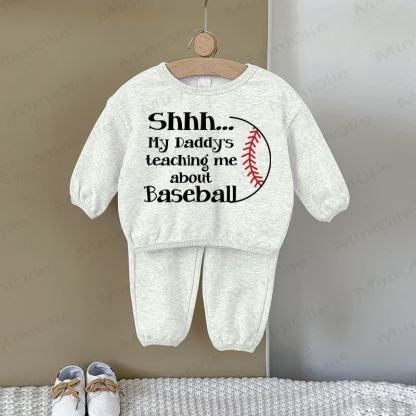 SHHH...MY DADDY'S TEACHING ME ABOUT BASEBALL Baby Gray Sweatshirt 2-piece Set - Gray - 2-3T - image 1