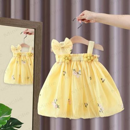 Baby Girl Bow Flower Slip Dress - Yellow - 2-3T - image 1