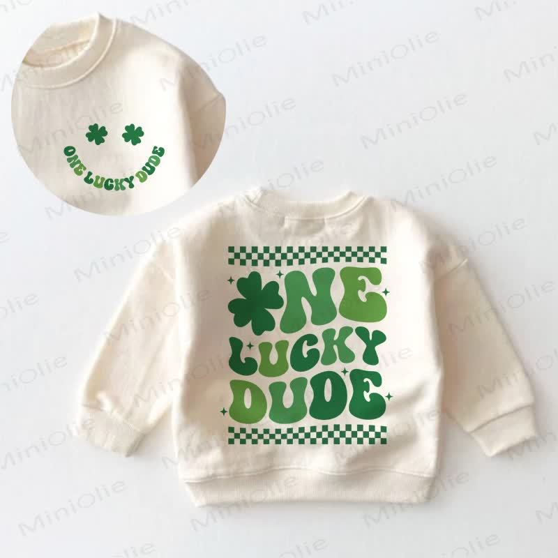 ONE LUCKY DUDE Baby Toddler Smile Clover Beige Sweatshirt - Cream - 3-5T - image 1
