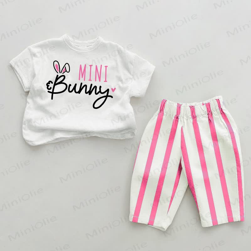MINI BUNNY Baby Pink Vertical Striped 2-piece Set - White&Pink - 2-3T - image 1