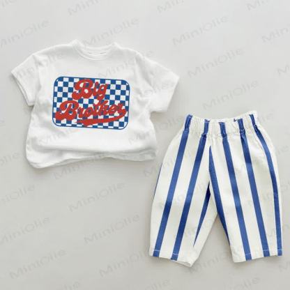 BIG BROTHER Baby Blue Vertical Striped 2-piece Set - White&Blue - 2-3T - image 1