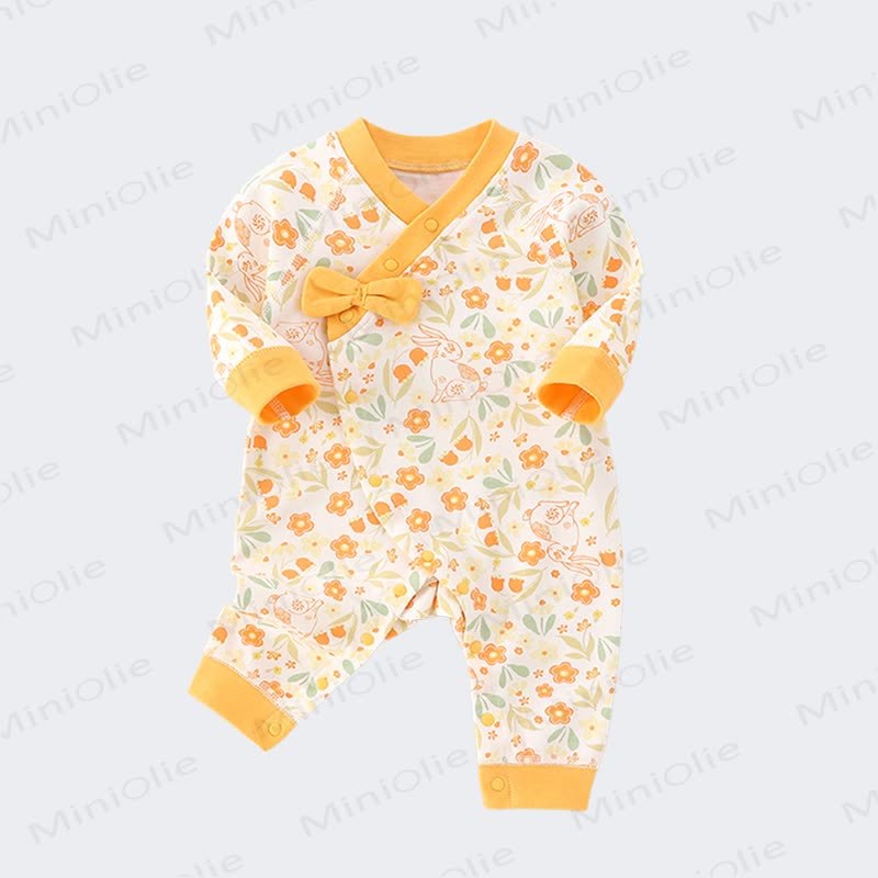 Baby Newborn Floral Kimono Bow Romper - Yellow - 18-24M - image 1