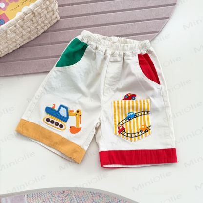 Toddler Kid Car Stripe Pocket Shorts - Beige - 6-7T - image 3