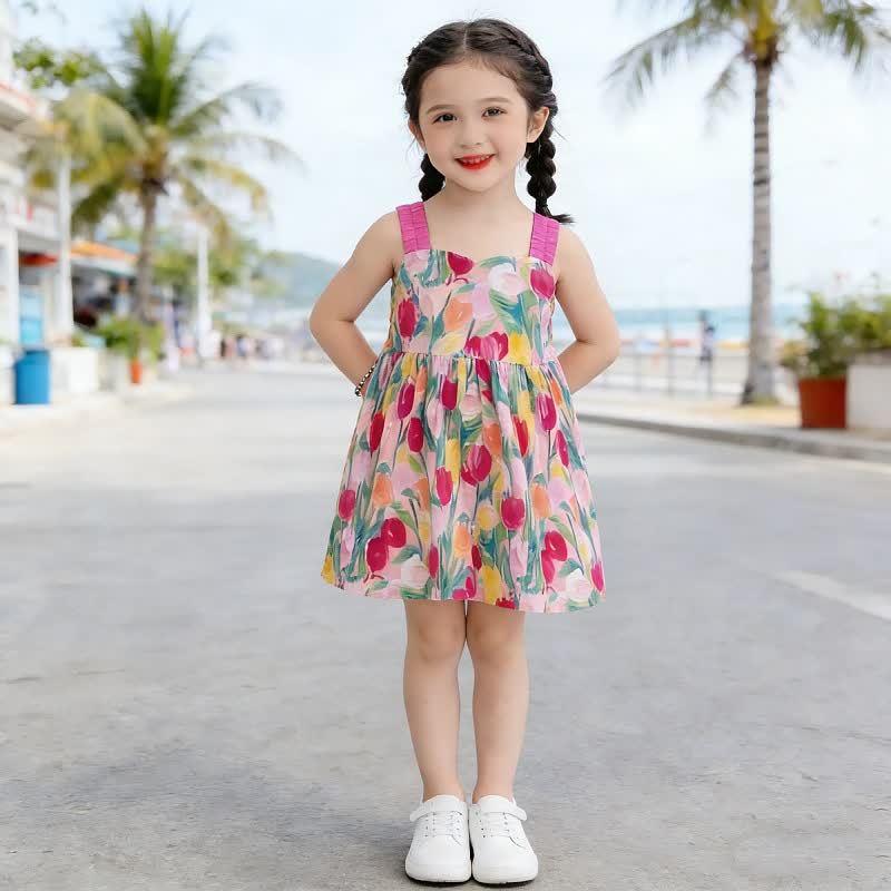 Toddler Kid Girl Floral Bows Suspender Dress - Rose Red - 10Y - image 2