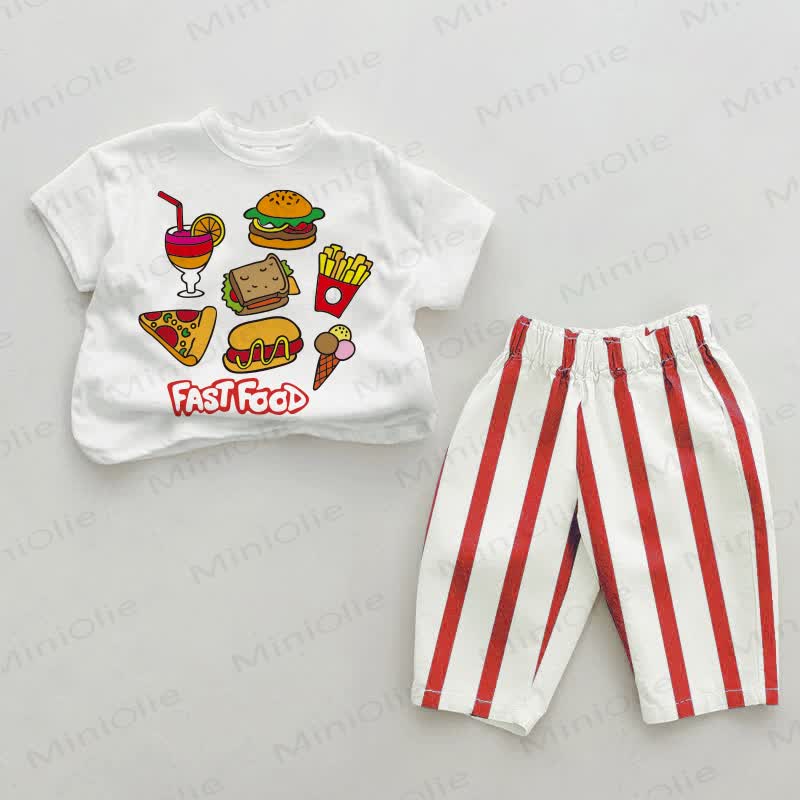 FAST FOOD Baby Red Vertical Striped 2-piece Set - White&Red - 2-3T - image 1