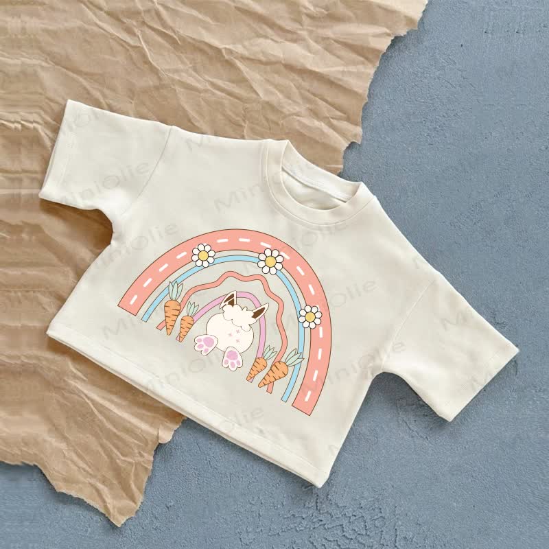 Baby Rainbow Flower Bunny Summer Casual T-Shirt - White - 2-3T - image 1
