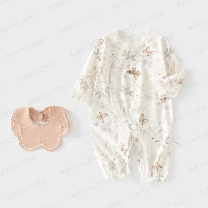 Baby Girl Butterfly Romper with Bib - Khaki - 18-24M - image 3