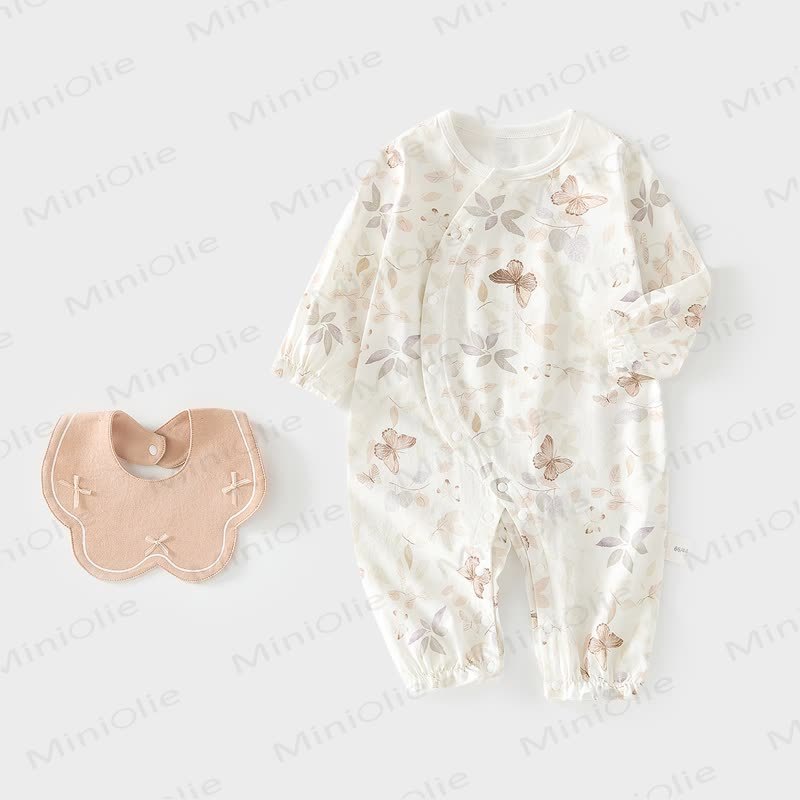 Baby Girl Butterfly Romper with Bib - Khaki - 18-24M - image 3