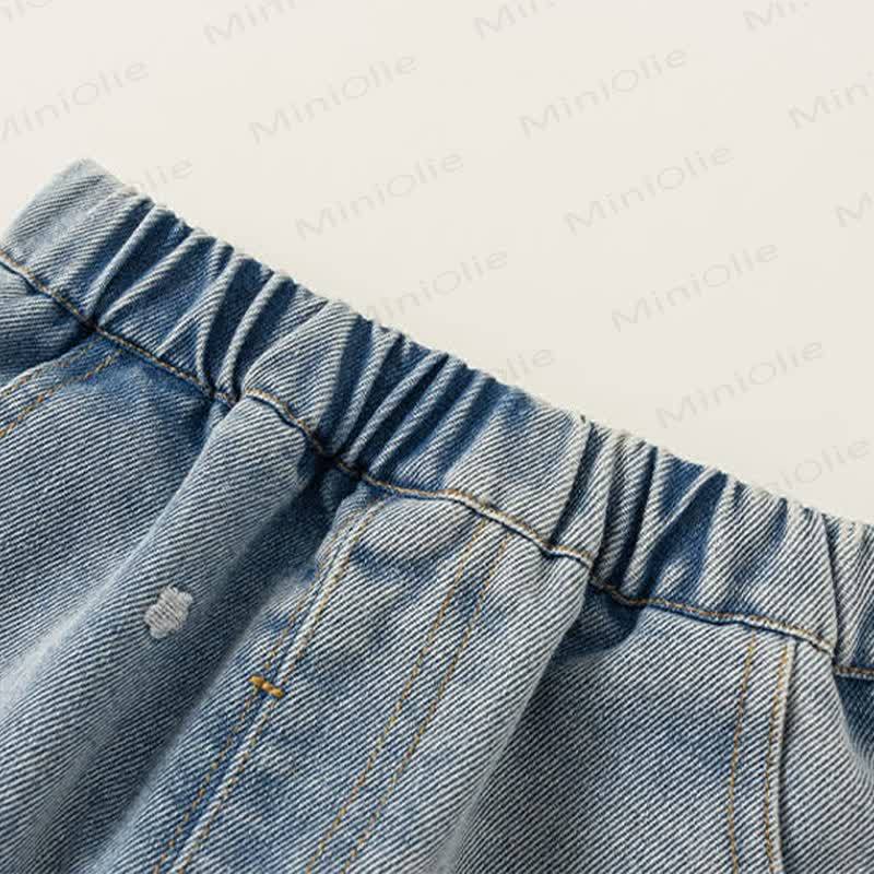 Toddler Kid Girl Denim Plaid Flower Pants - image 3