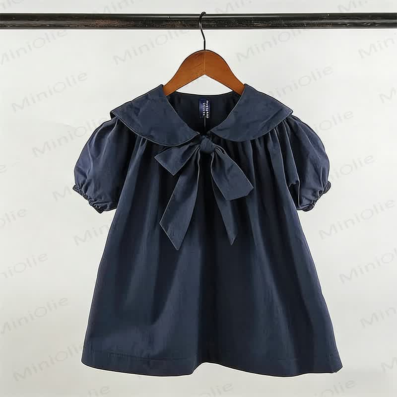 Toddler Girl Bows Baby Collar Dress - Navy Blue - 8Y - image 2