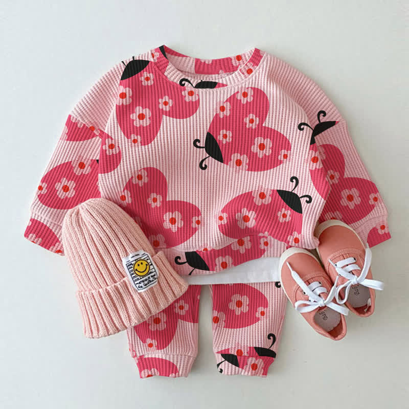  Baby Toddler Pink Floral Ladybug Sweatshirt 2-piece Set - Pink - 3-5T - image 1