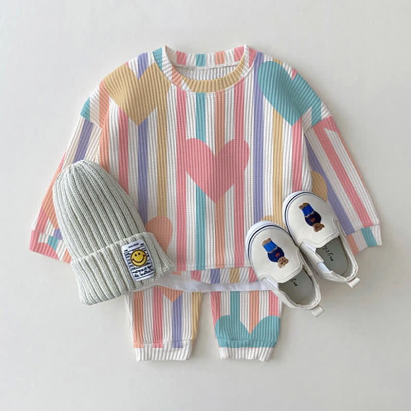 Baby Colorful Striped Hearts Waffle 2-piece Set - White Colorful - 3-5T - image 1