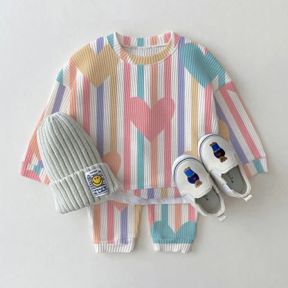 Baby Colorful Striped Hearts Waffle 2-piece Set - White Colorful - 3-5T - image 1