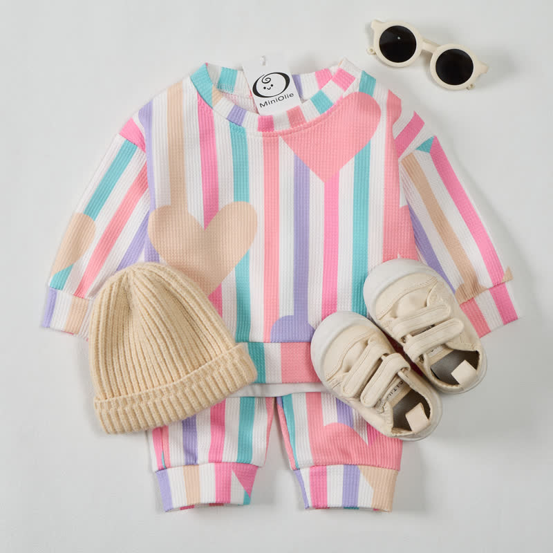 Baby Colorful Striped Hearts Waffle 2-piece Set - image 2