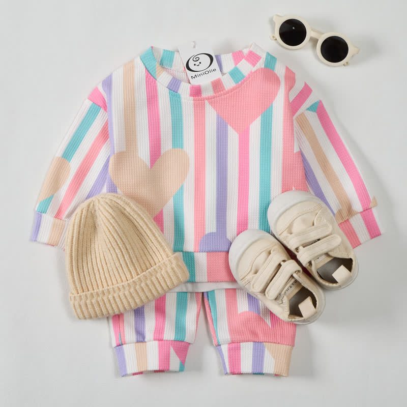 Baby Colorful Striped Hearts Waffle 2-piece Set - image 2