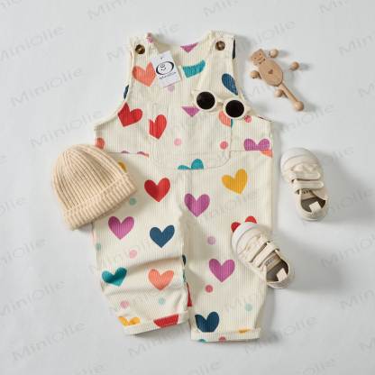Baby Toddler Colorful Hearts & Polka Dots Beige Corduroy Overalls  - image 2