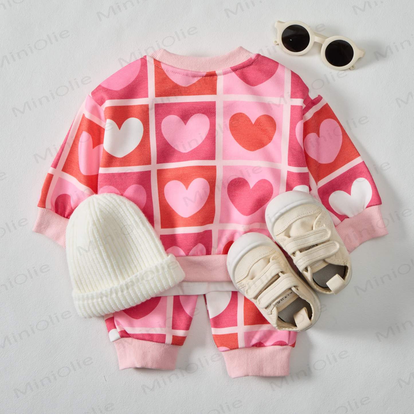 Baby Gradient Checkered Hearts Sweatshirt 2-piece Pink Set - image 7