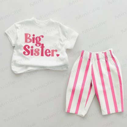 BIG SISTER Baby Pink Vertical Striped 2-piece Set - White&Pink - 2-3T - image 1