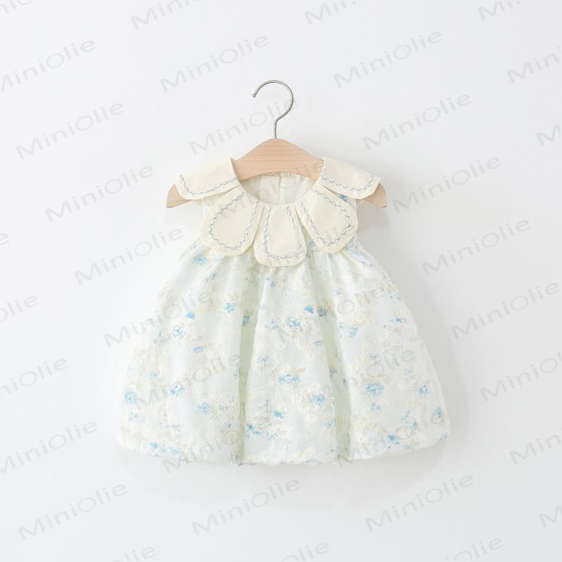 Baby Toddler Girl Blue Flower Petal Collar Dress  - Light Blue - 5-7T - image 1