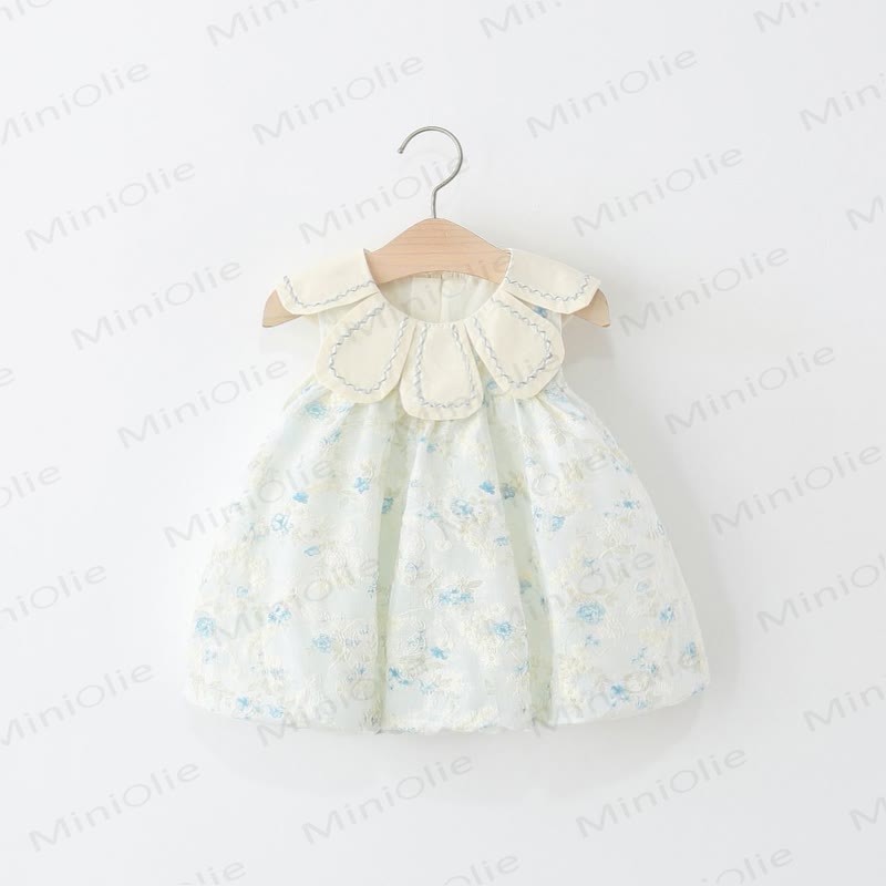 Baby Toddler Girl Blue Flower Petal Collar Dress  - Light Blue - 5-7T - image 1