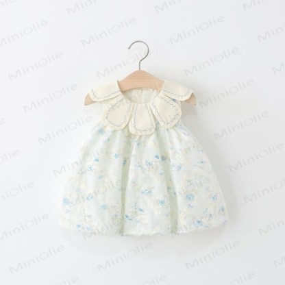 Baby Toddler Girl Blue Flower Petal Collar Dress  - Light Blue - 5-7T - image 1